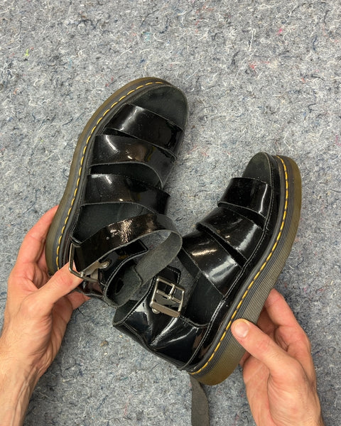 Dr. Martens Black Patent Leather Sandals, Size EU 38