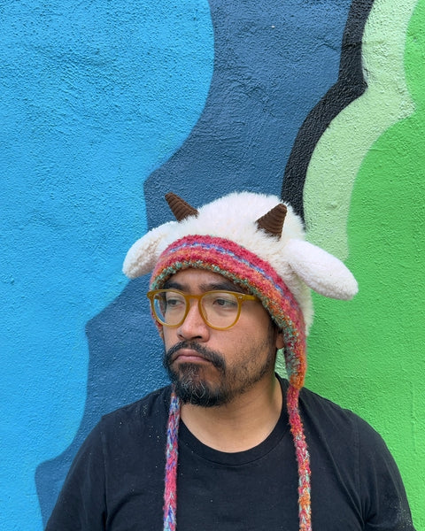 White Faux Fur Sheep Hat with Braids, One Size