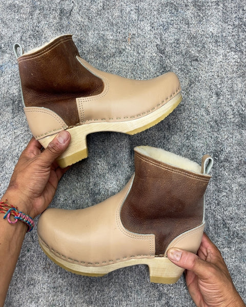 No. 6 Leather and Shearling Lined Clog Boots, Sz 37 EU