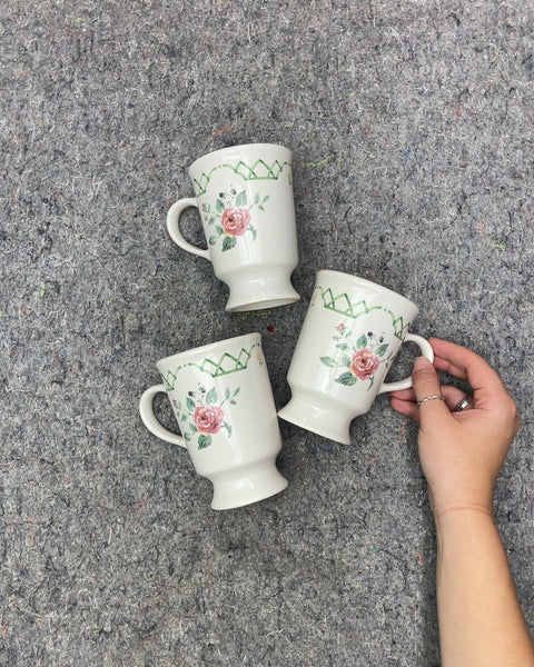 Set of Three Floral Ceramic Mugs