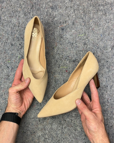Vince Camuto Beige Suede Pointed Toe Heels, Size US 9W