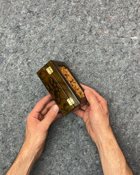 Carved Wood Trinket Box with Red Velvet Interior