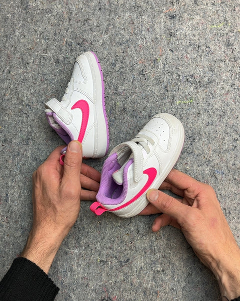 Nike White and Pink Baby Sneakers, Size 8C or EU 25C