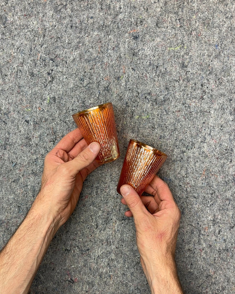 Two Ribbed Glass Votive Holders
