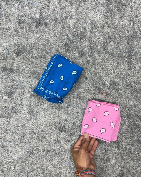 Paisley Cotton Bandanas in Blue and Pink, Set of 2