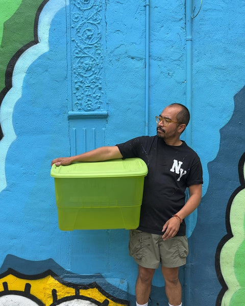 Green Plastic Storage Bin with Lid