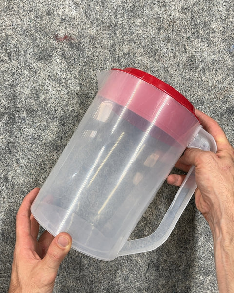 Bigass Plastic Pitcher with Red Lid For Your Lemonade Stand