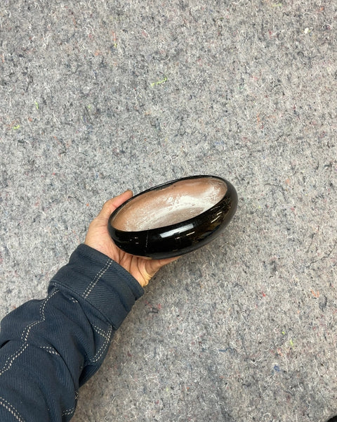 Black Glazed Ceramic Round Planter Dish