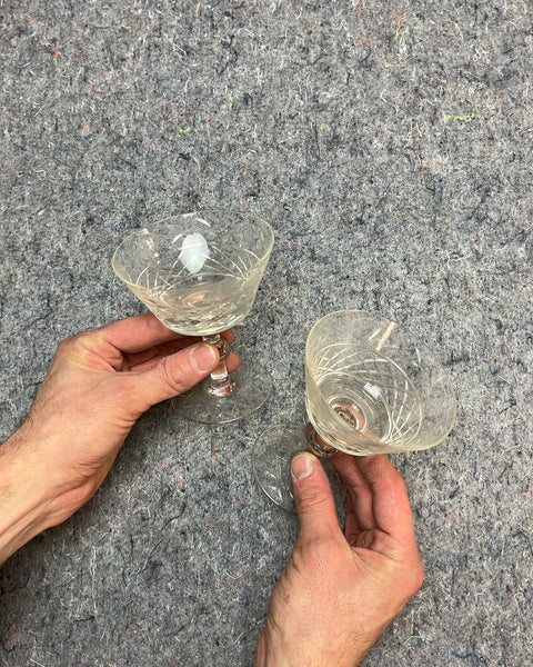 Pair of Vintage Etched Coupe Glasses