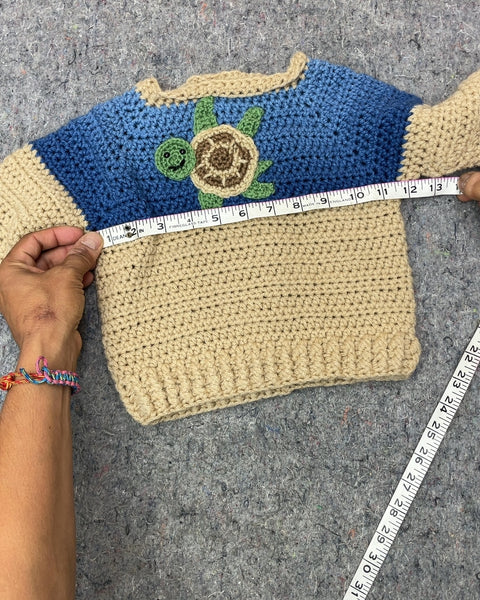 Crochet Baby Sweater with Turtle Applique