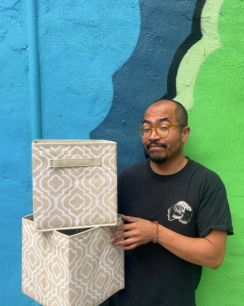 Two Patterned Fabric Storage Bins, 11"