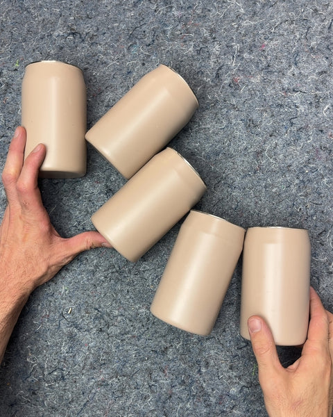 Set of Five Tan Insulated Can Shaped Tumblers
