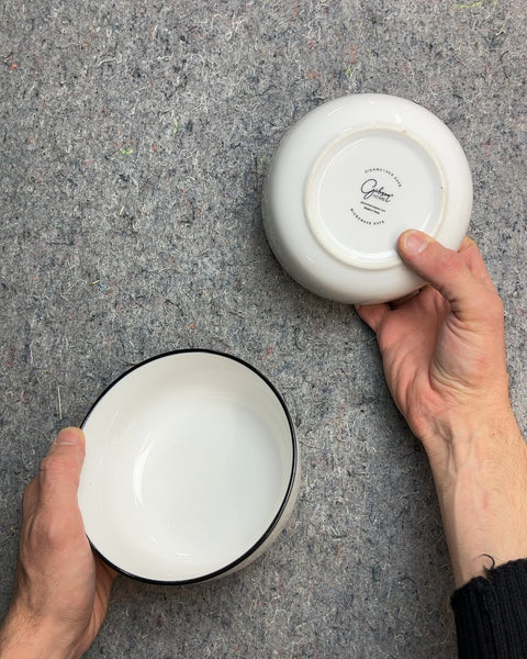 Set of Two White and Black Rimmed Bowls
