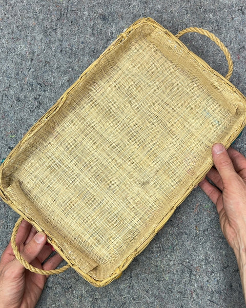 Woven Basket Tray with Floral Accents, 10x15"