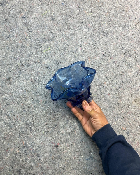 Blue Ruffled Glass Vase