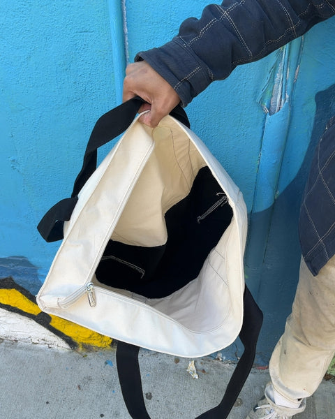 Large Cream Canvas Tote Bag with Black Straps