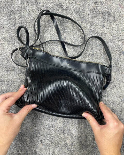 Black Leather Woven Crossbody Bag