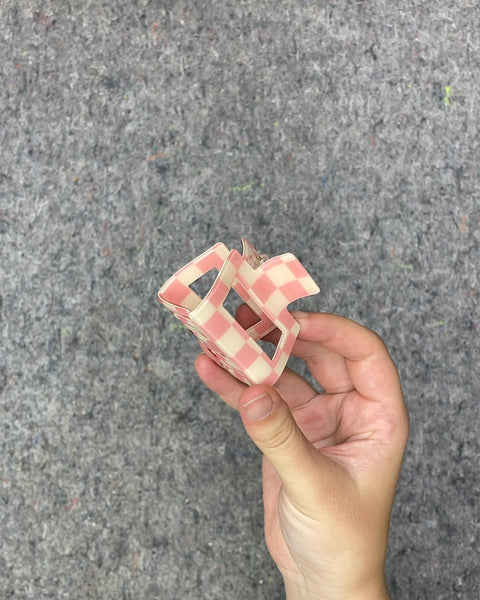 Pink and White Checkered Hair Claw Clip