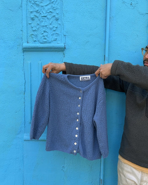 Retro Blue Cardigan, Size Women L