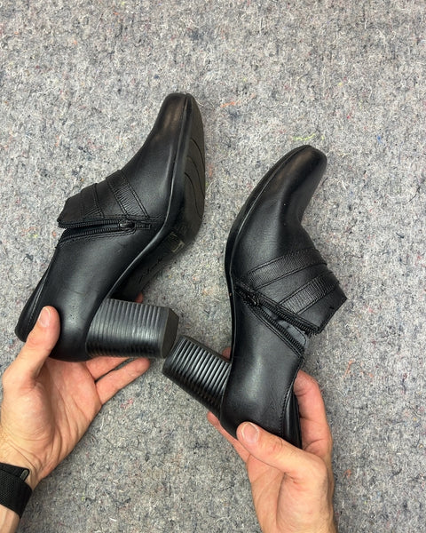 Clarks Black Leather Ankle Boots, Size US 10W