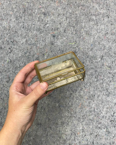 Brass and Glass Etched Trinket Box