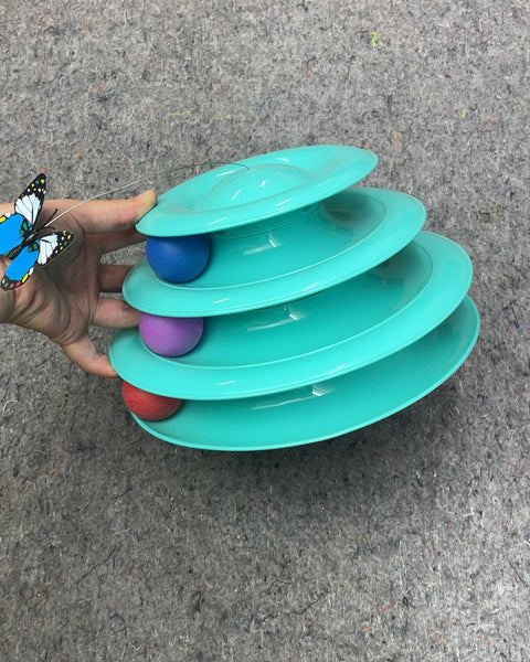 Teal Cat Toy Ball Track with Butterfly Wand