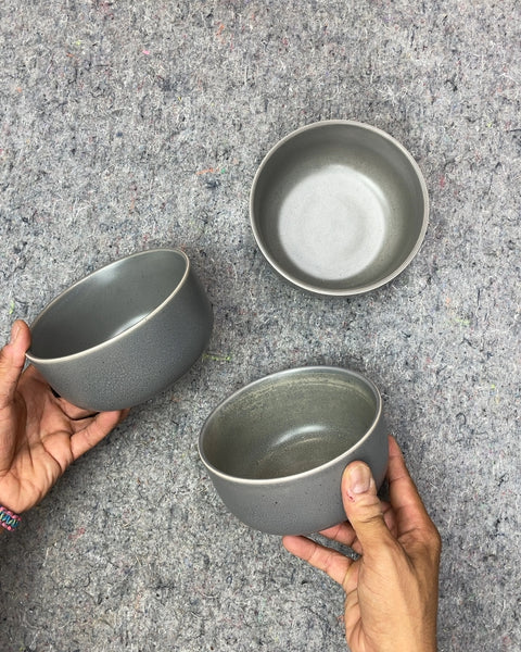 Set of Three Gray Ceramic Bowls
