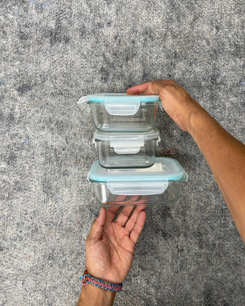 Glass Food Storage Containers with Latching Lids, Set of 3