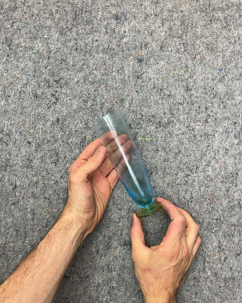 Pretty Blue and Yellow Fluted Drinking Glass