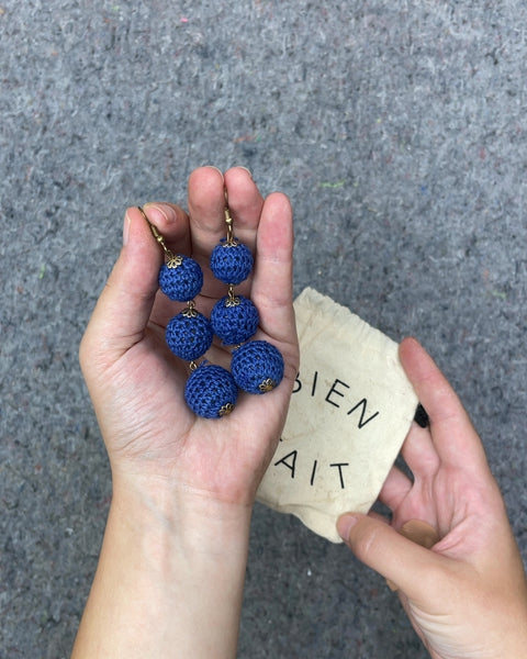 Blue Crochet Ball Drop Earrings