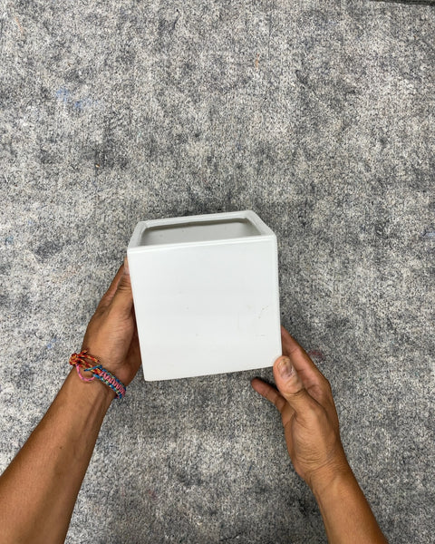 White Ceramic Cube Planter Pot, 5 Inch