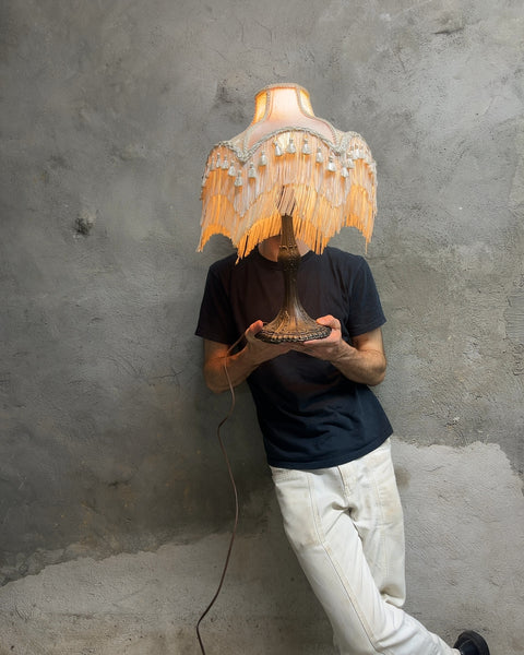 Vintage Fringe Table Lamp with Cast Metal Base