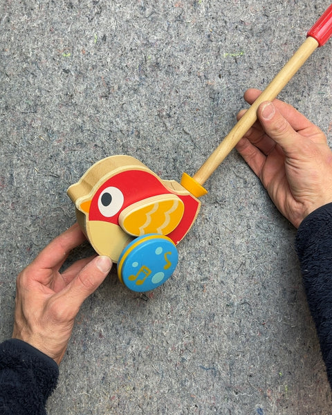 Hape Wooden Push Toy Bird That Makes Cute Sounds