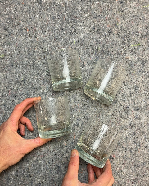 Set of Four Lowball Glasses With NY Maps