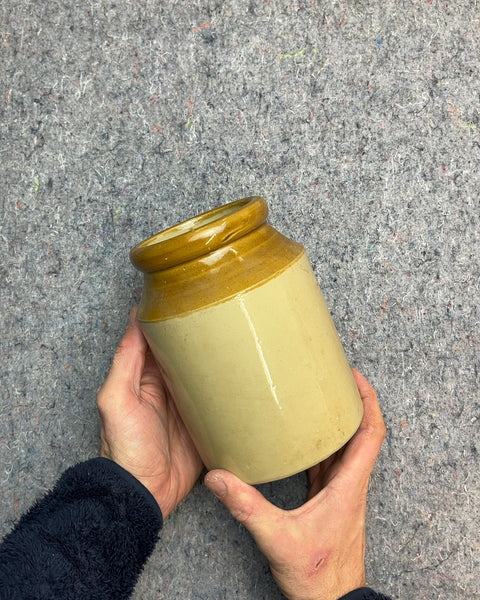 Very Pretty Vintage Two-toned Stoneware Jar Likely From England, H7"