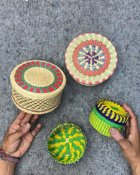 Set of Four Woven Straw Baskets