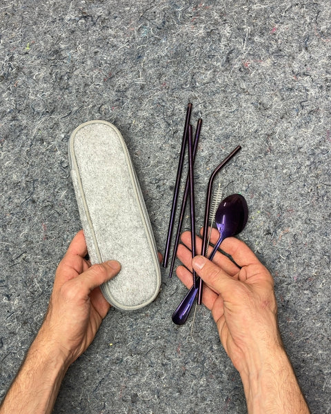 Reusable Purple Metal Utensil Set with Case