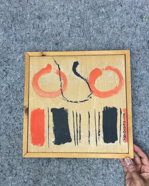 Sei Ogawara-esque Abstract Wood Panel Art, 12x12"