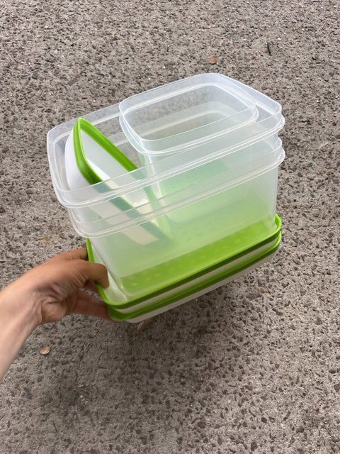 Cute Set of Green Produce Storage Containers, 2 large 1 small