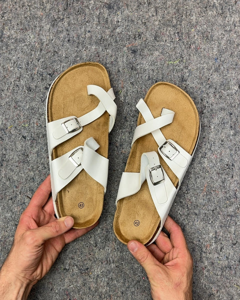 White Double Buckle Slide Sandals That Look Just Like Birkenstocks, Size 43