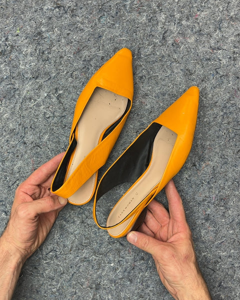 Zara Woman Orange Pointed Toe Slingback Heels, Size EU 40