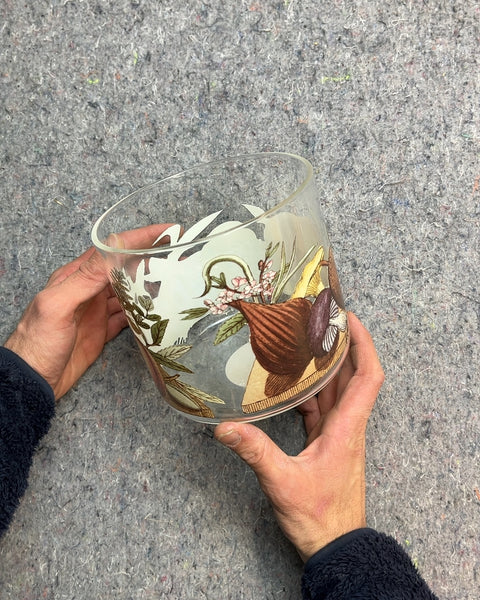 Glass Hurricane with Fruit and Botanical Print