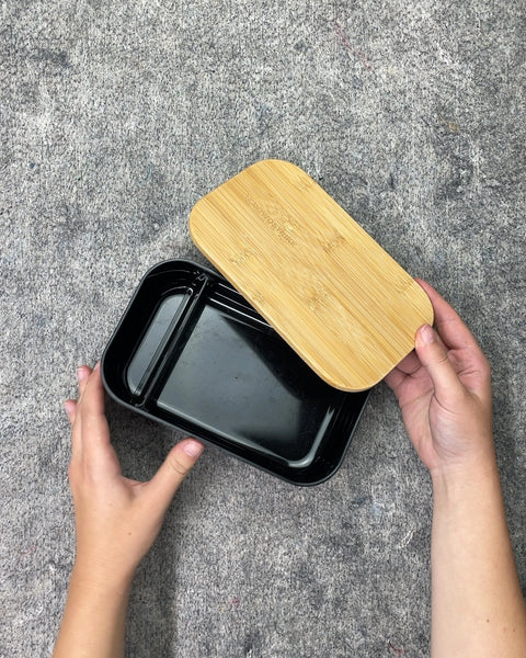 Black Divided Lunch Box with Bamboo Lid