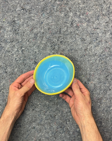 Pretty Blue and Yellow Ceramic Bowl