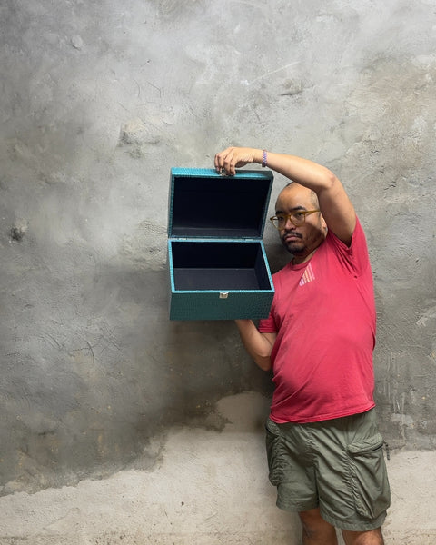 Teal Reptile-esque Decorative Storage Box, 9.5x7x12.5"