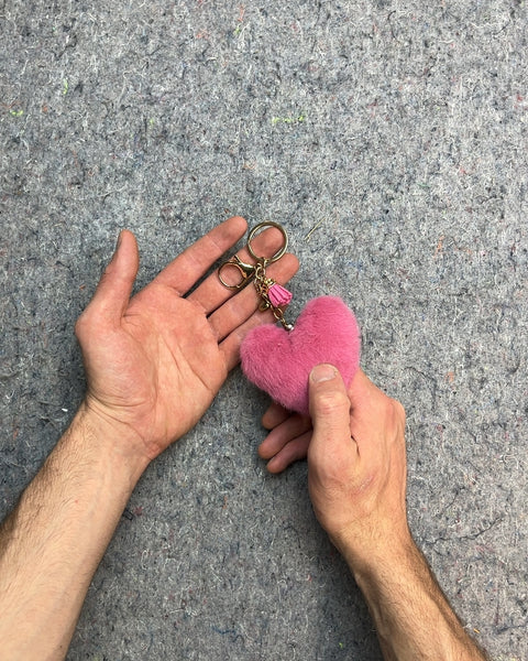 Pink Faux Fur Heart Keychain