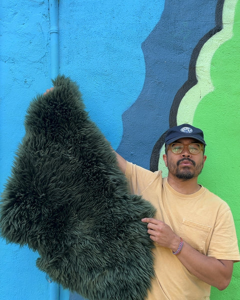 Green Faux Fur Rug, L38"