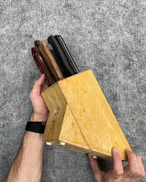 J.A. Henckels Wooden Knife Block with Assorted Kitchen Knives and Honing Steel Set