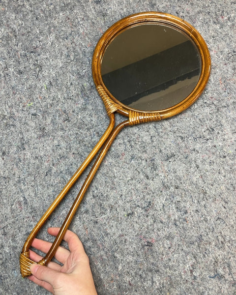 Handheld Mirror with Rattan Handle