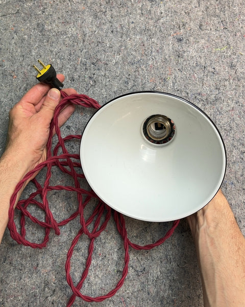 Very Pretty Blue Metal Hanging Lamp with Red Cord